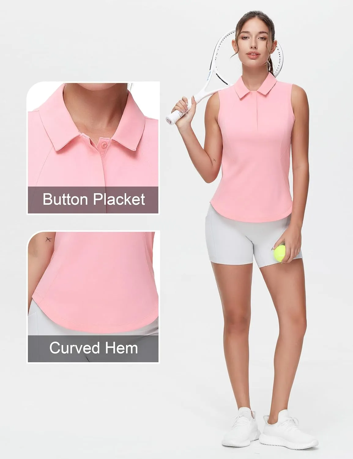 THE GYM PEOPLE Women's Sleeveless Tennis Polo Shirts Collared Slim Fit Breathable Workout Golf Tank Tops