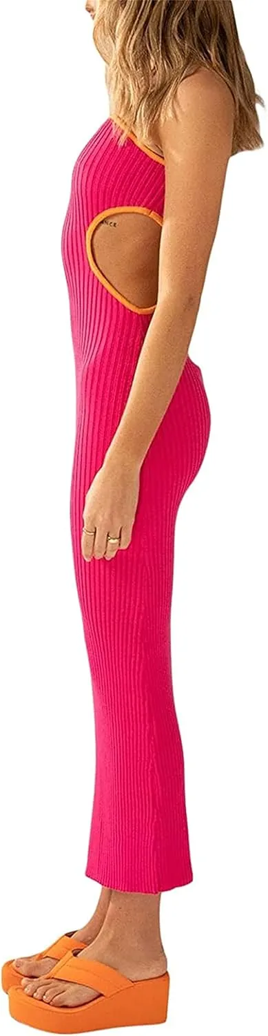 Thopavenoir Women's Knit Strapless Maxi Dress Side Cutout Backless Ribbed Long Dresses Bodycon Y2k Tube Top Beach Dresses
