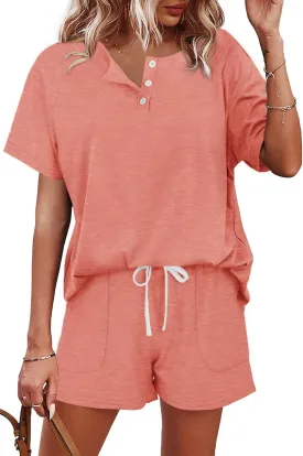 WIHOLL Two Piece Outfits for Women Lounge Sets Button Down Top and Shorts Set Sweatsuits with Pockets