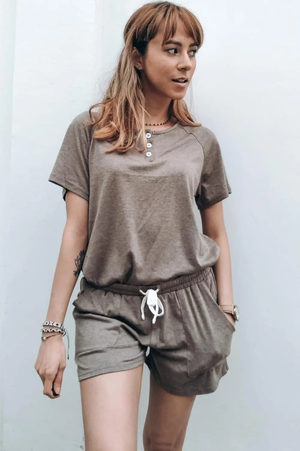 WIHOLL Two Piece Outfits for Women Lounge Sets Button Down Top and Shorts Set Sweatsuits with Pockets