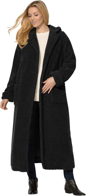 Woman Within Plus Size Long Hooded Berber Fleece Coat