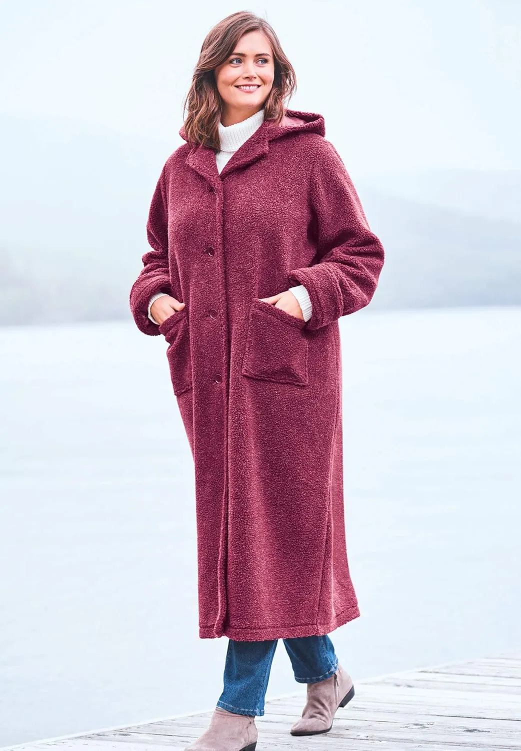 Woman Within Plus Size Long Hooded Berber Fleece Coat