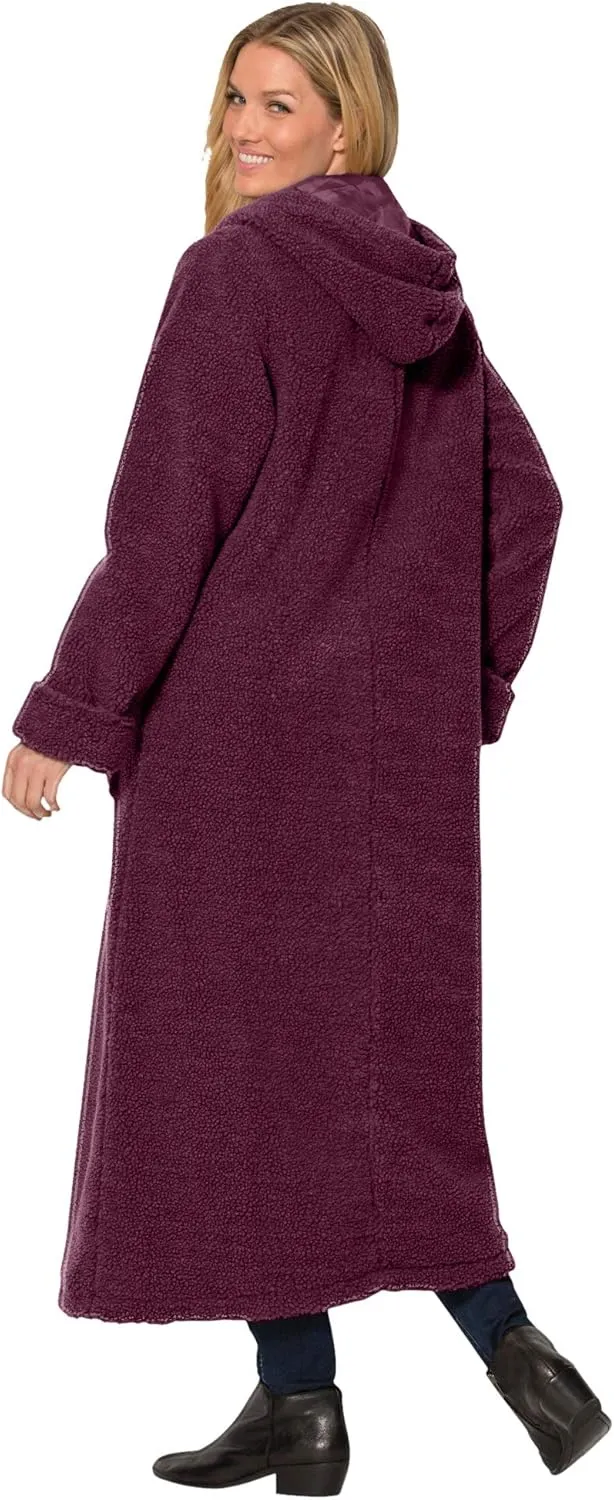 Woman Within Plus Size Long Hooded Berber Fleece Coat