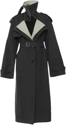 Women Contrast Color Trench Coat Single Breasted Patchwork Lapel Trenchcoatss Casual Street Long Jacket