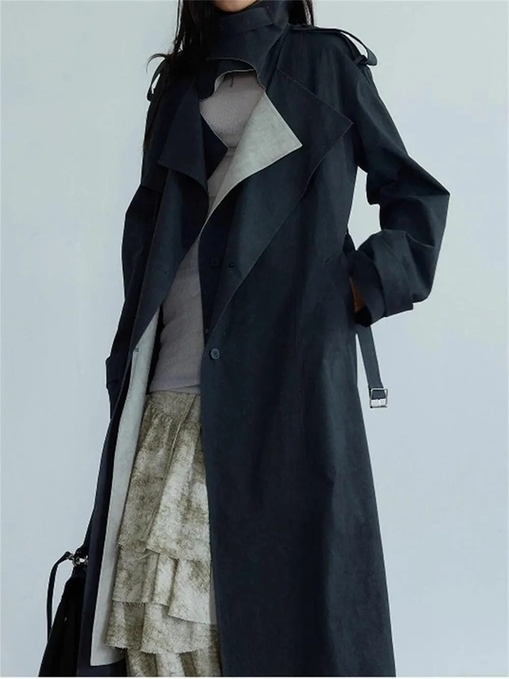 Women Contrast Color Trench Coat Single Breasted Patchwork Lapel Trenchcoatss Casual Street Long Jacket
