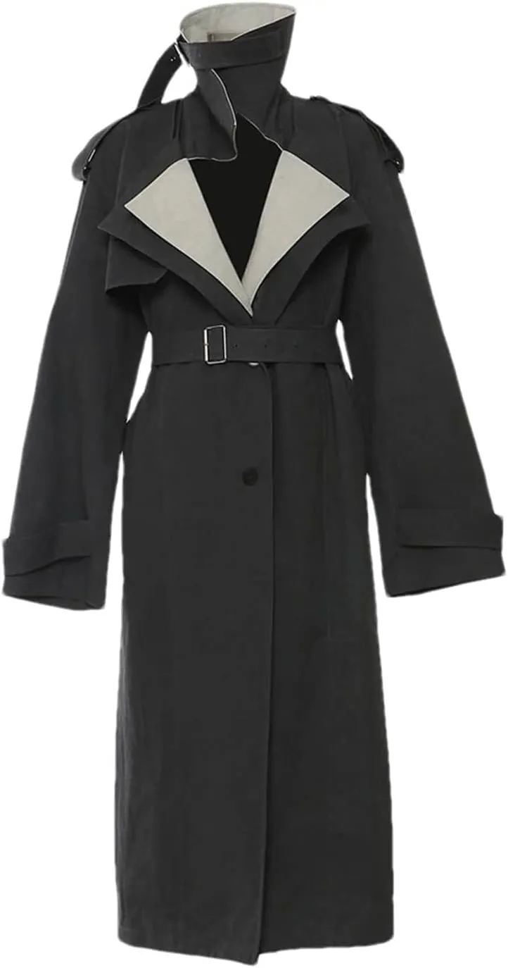 Women Contrast Color Trench Coat Single Breasted Patchwork Lapel Trenchcoatss Casual Street Long Jacket