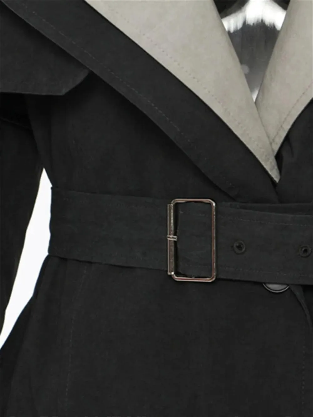 Women Contrast Color Trench Coat Single Breasted Patchwork Lapel Trenchcoatss Casual Street Long Jacket
