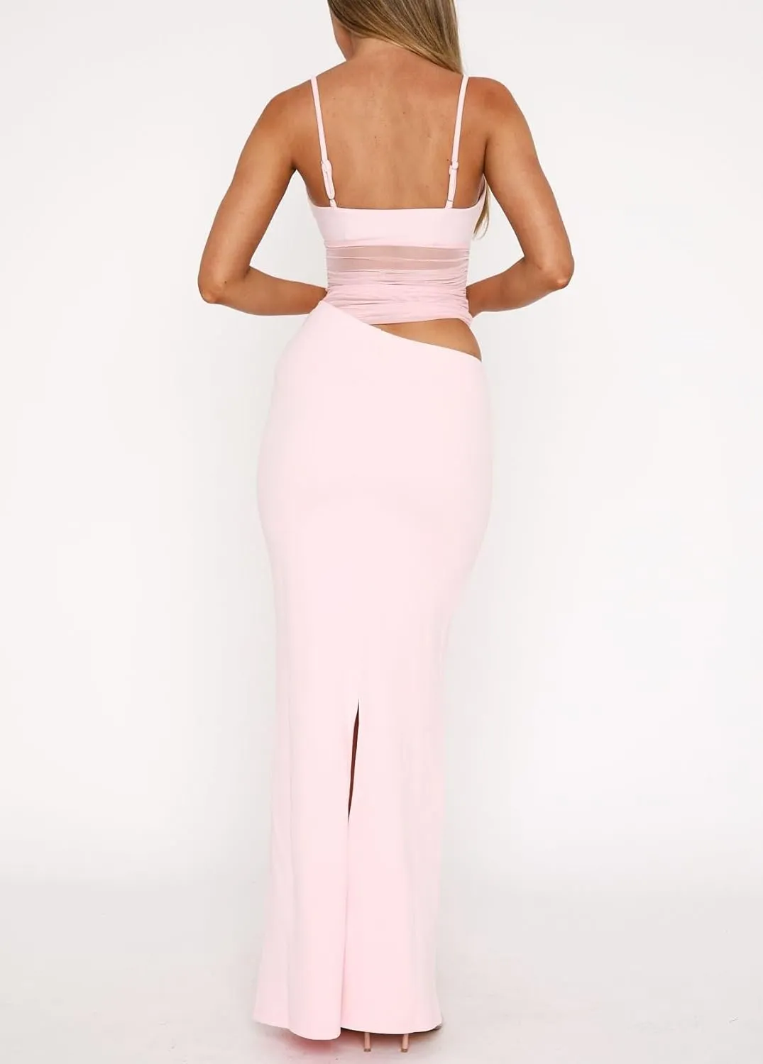 Women Elegant Maxi Tank Dress Sexy Cut Out Lace Patchwork Open Back Cocktail Party Bodycon Long Dress