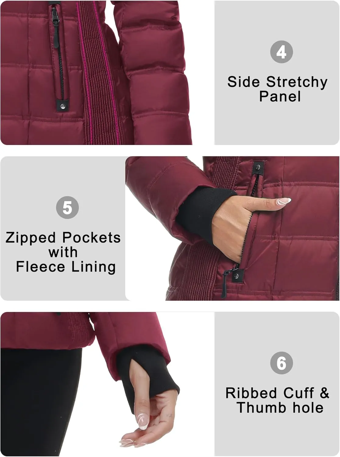 Women Warm Winter Down Puffer Jacket-Hooded Winter Puffer Coat for Women with Faux Fur Lined Hood and Collar