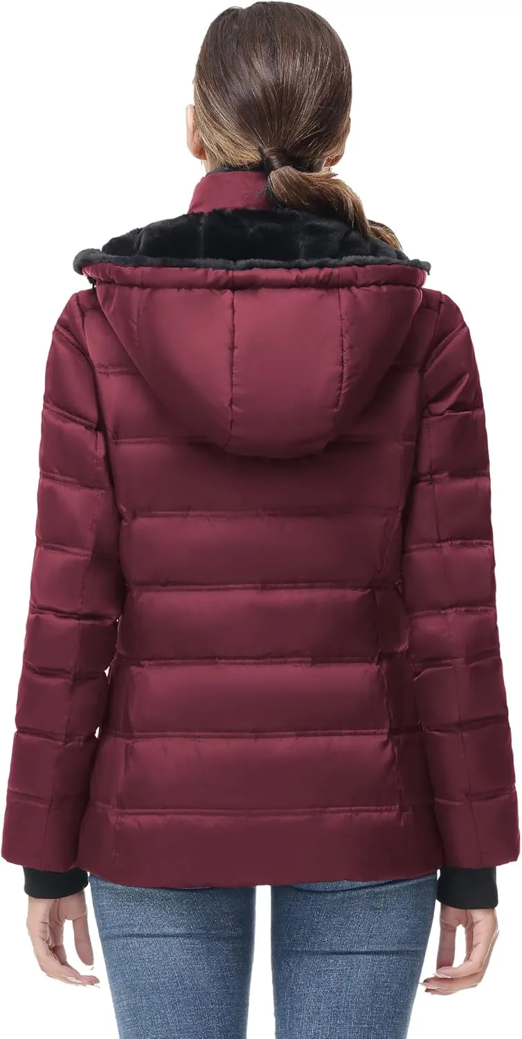 Women Warm Winter Down Puffer Jacket-Hooded Winter Puffer Coat for Women with Faux Fur Lined Hood and Collar