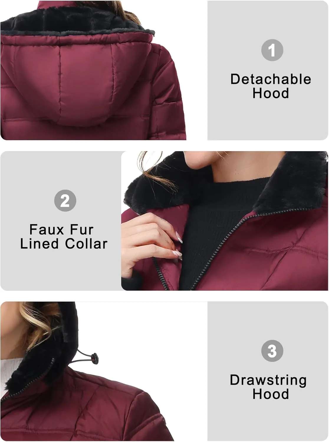 Women Warm Winter Down Puffer Jacket-Hooded Winter Puffer Coat for Women with Faux Fur Lined Hood and Collar