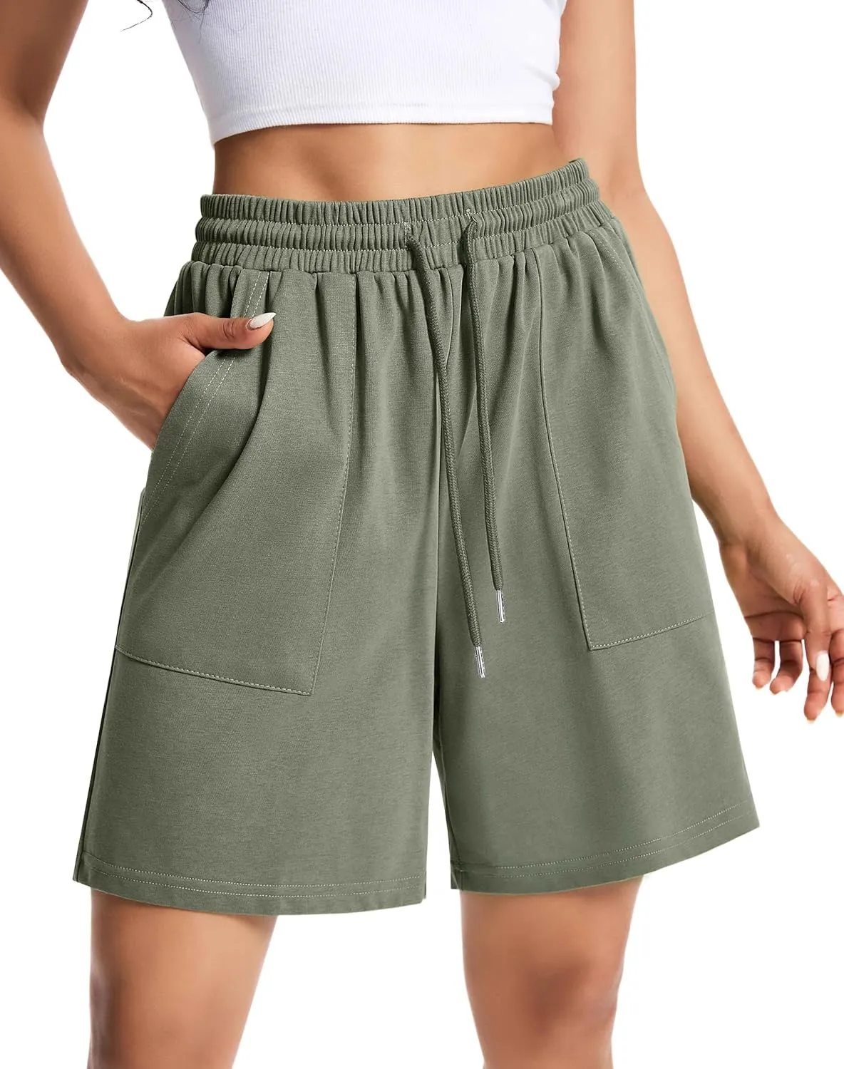 Womens Cotton Sweat Shorts Casual Summer Short Loose Drawstring Lounge Running Athletic Shorts with Pockets