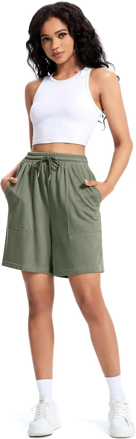 Womens Cotton Sweat Shorts Casual Summer Short Loose Drawstring Lounge Running Athletic Shorts with Pockets