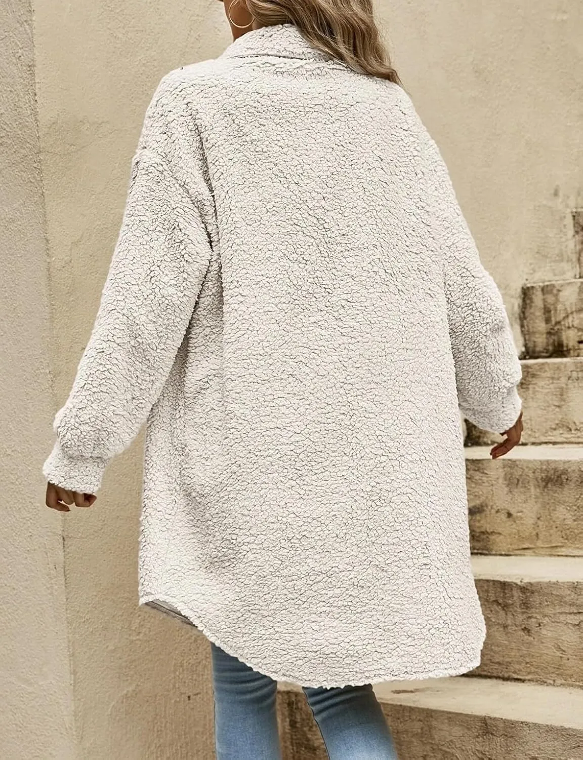Womens Long Fleece Jacket Fall Winter Coats Teddy Faux Fur Coat Fuzzy Fleece Fluffy Warm Sherpa Jackets