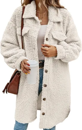 Womens Long Fleece Jacket Fall Winter Coats Teddy Faux Fur Coat Fuzzy Fleece Fluffy Warm Sherpa Jackets