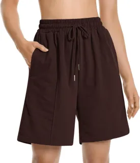Womens Long Sweat Shorts Casual Summer Bermuda Loose Lounge Workout Athletic Shorts with Pockets