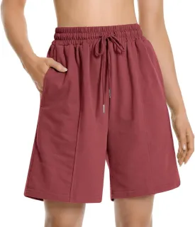 Womens Long Sweat Shorts Casual Summer Bermuda Loose Lounge Workout Athletic Shorts with Pockets
