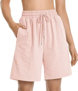Womens Long Sweat Shorts Casual Summer Bermuda Loose Lounge Workout Athletic Shorts with Pockets