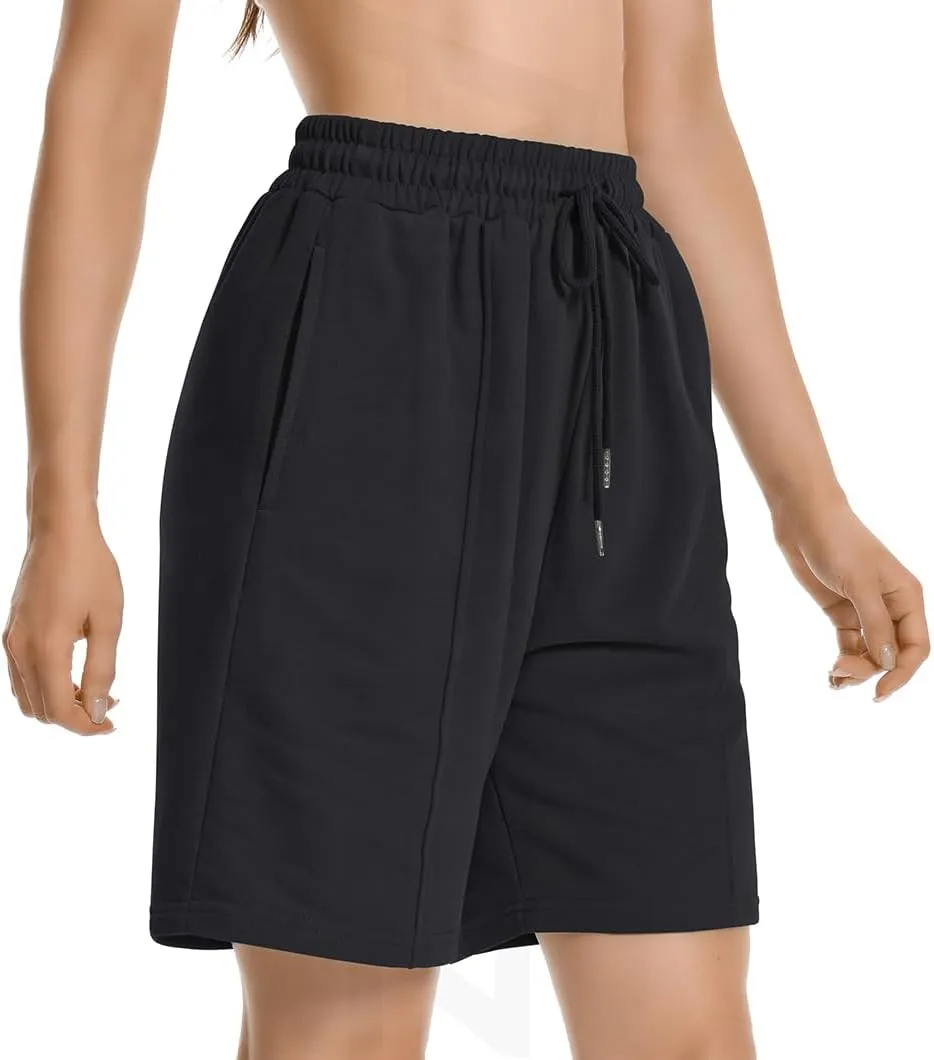 Womens Long Sweat Shorts Casual Summer Bermuda Loose Lounge Workout Athletic Shorts with Pockets