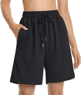 Womens Long Sweat Shorts Casual Summer Bermuda Loose Lounge Workout Athletic Shorts with Pockets