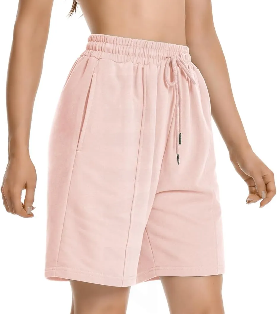 Womens Long Sweat Shorts Casual Summer Bermuda Loose Lounge Workout Athletic Shorts with Pockets