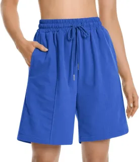 Womens Long Sweat Shorts Casual Summer Bermuda Loose Lounge Workout Athletic Shorts with Pockets