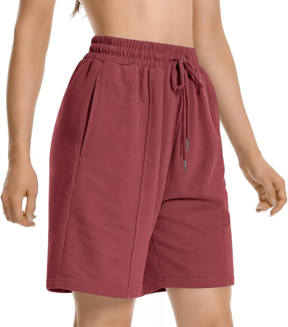 Womens Long Sweat Shorts Casual Summer Bermuda Loose Lounge Workout Athletic Shorts with Pockets