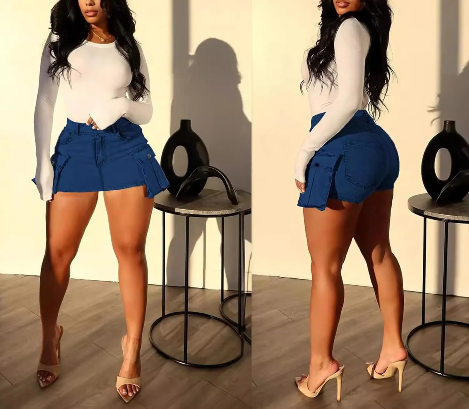 Women's Mini Jean Skirts Slit Bodycon Denim Skirt with Pockets Summer Vintage Streetwear