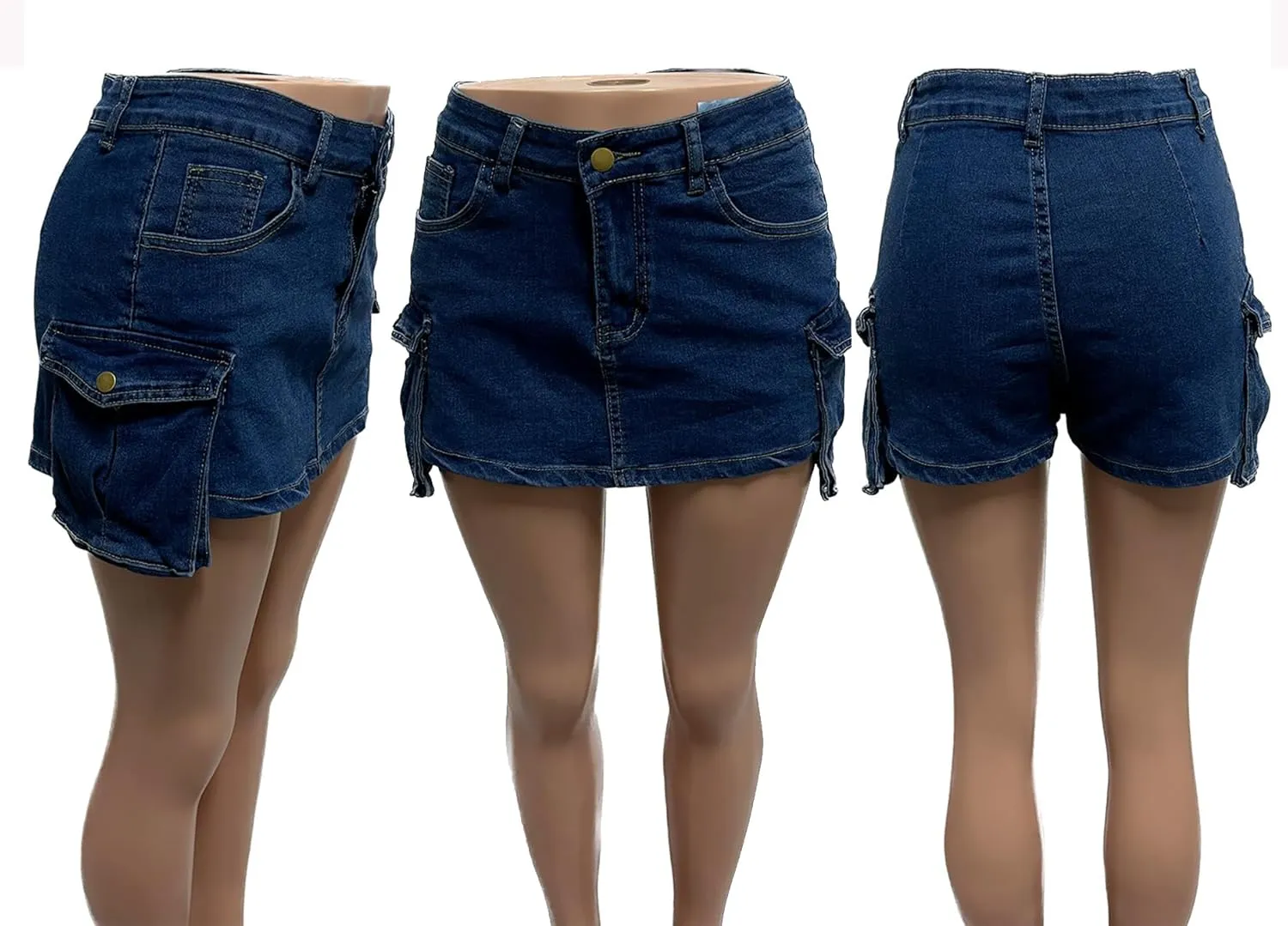 Women's Mini Jean Skirts Slit Bodycon Denim Skirt with Pockets Summer Vintage Streetwear