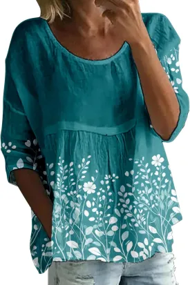 Womens Peasant Boho Tunic Tops 2025 Floral Printed 3/4 Length Sleeve Casual Loose Fit Summer Flowy Babydoll Blouses