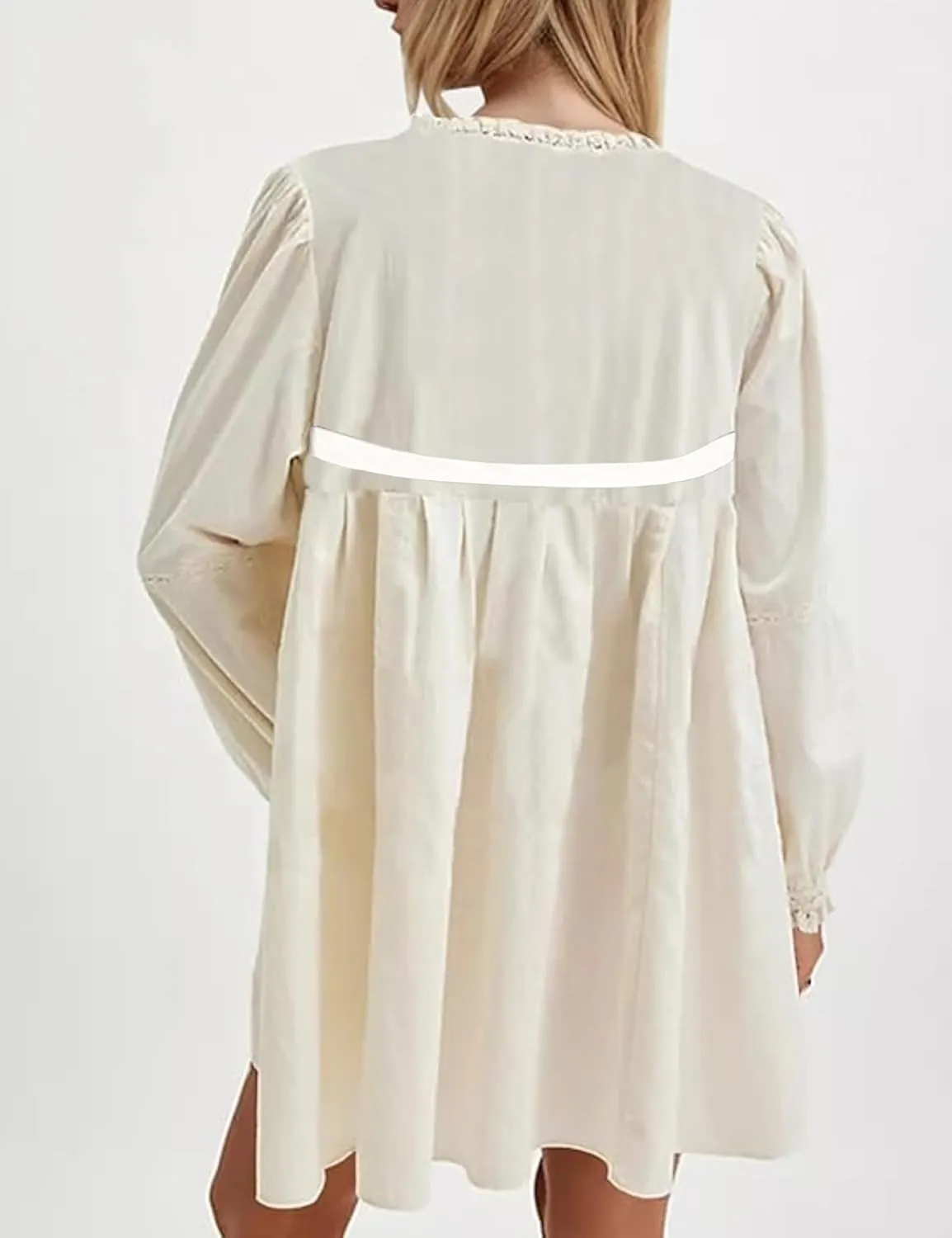 Womens Pleated Mini Dress Tie Knot Ruffle Long Sleeve Pullover Hollow Out Drawstring Patchwork Sweatshirt Dress