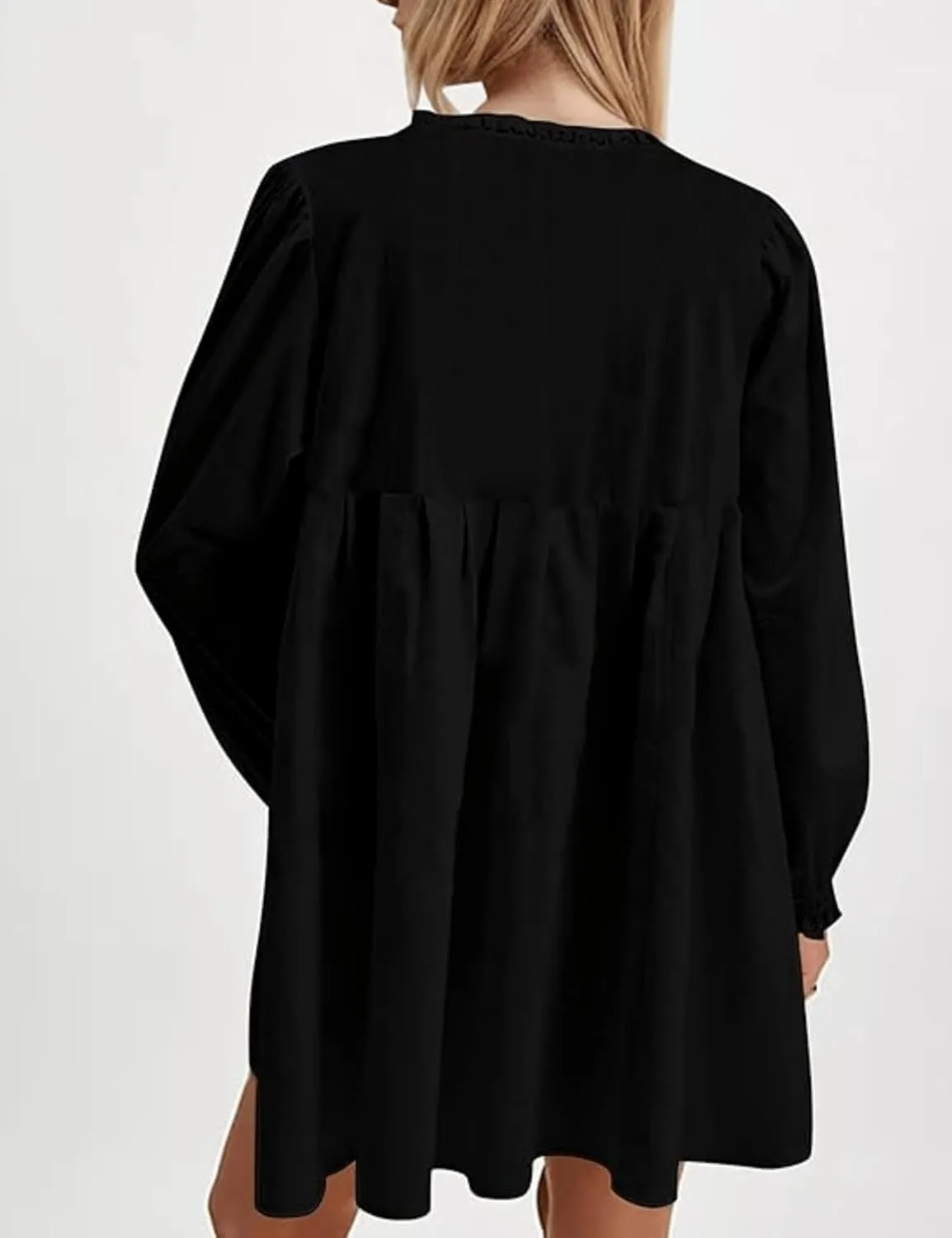 Womens Pleated Mini Dress Tie Knot Ruffle Long Sleeve Pullover Hollow Out Drawstring Patchwork Sweatshirt Dress
