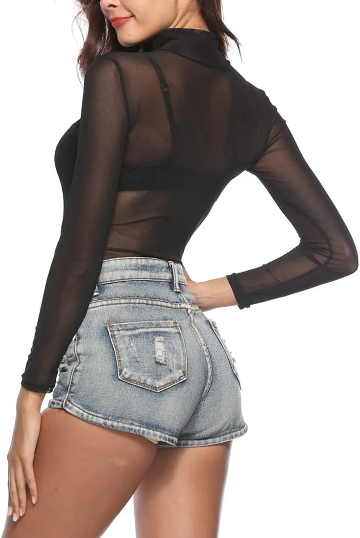 Women's Sheer Tops Long Sleeve Mesh Sheer Top See Through Blouse Shirt
