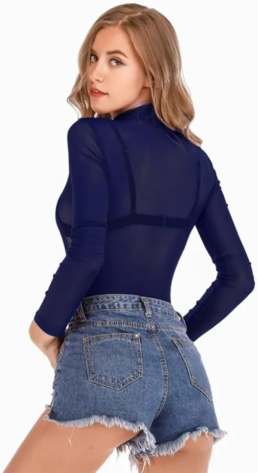 Women's Sheer Tops Long Sleeve Mesh Sheer Top See Through Blouse Shirt