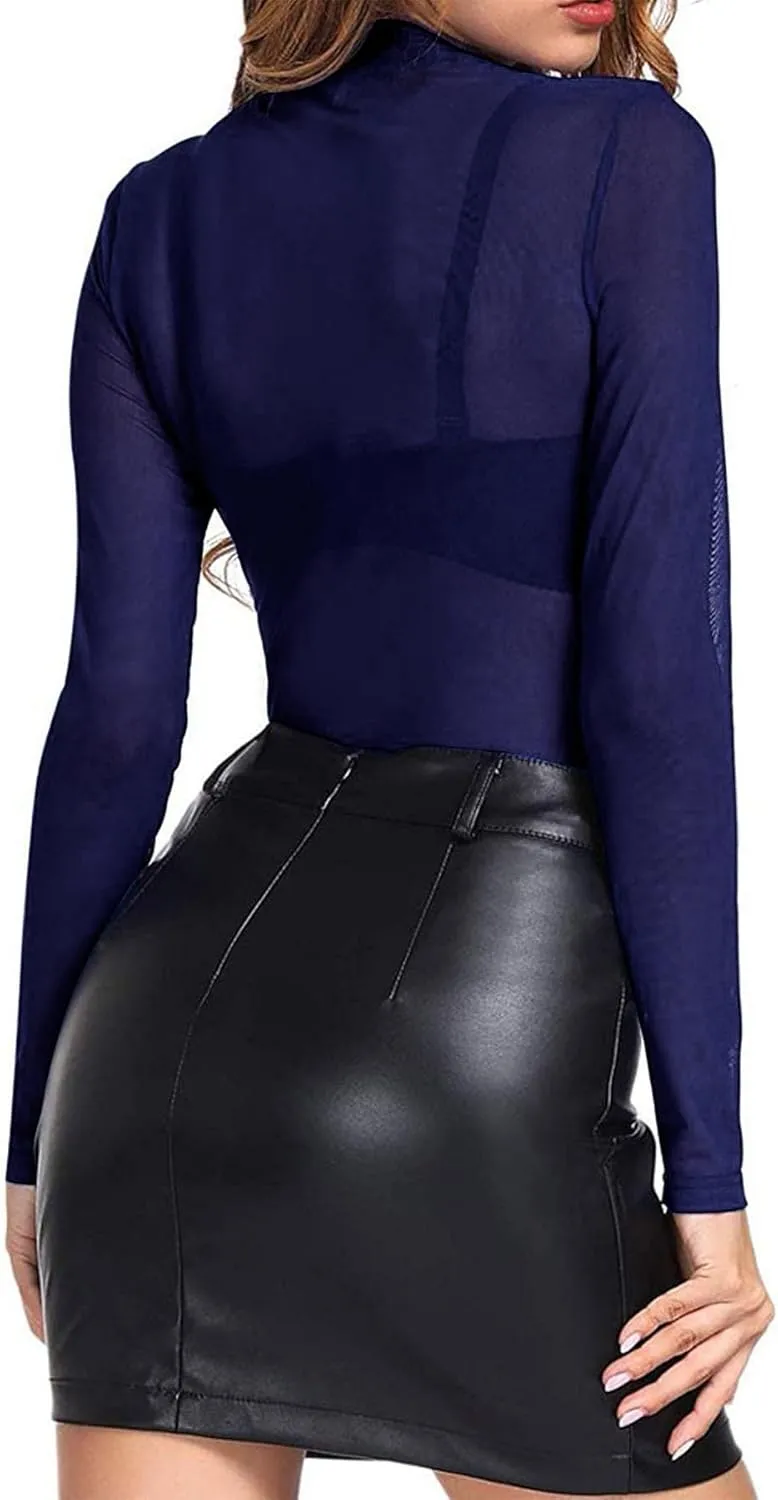 Women's Sheer Tops Long Sleeve Mesh Sheer Top See Through Blouse Shirt