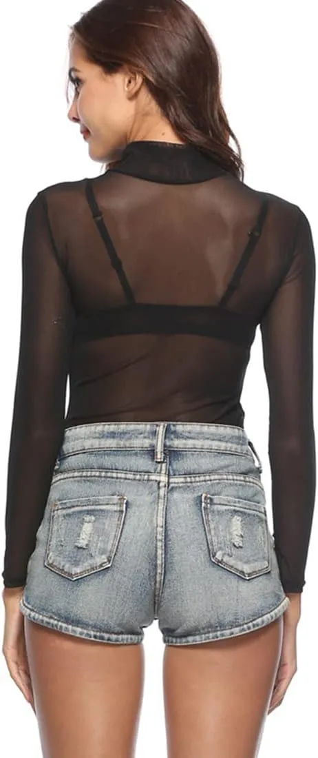Women's Sheer Tops Long Sleeve Mesh Sheer Top See Through Blouse Shirt