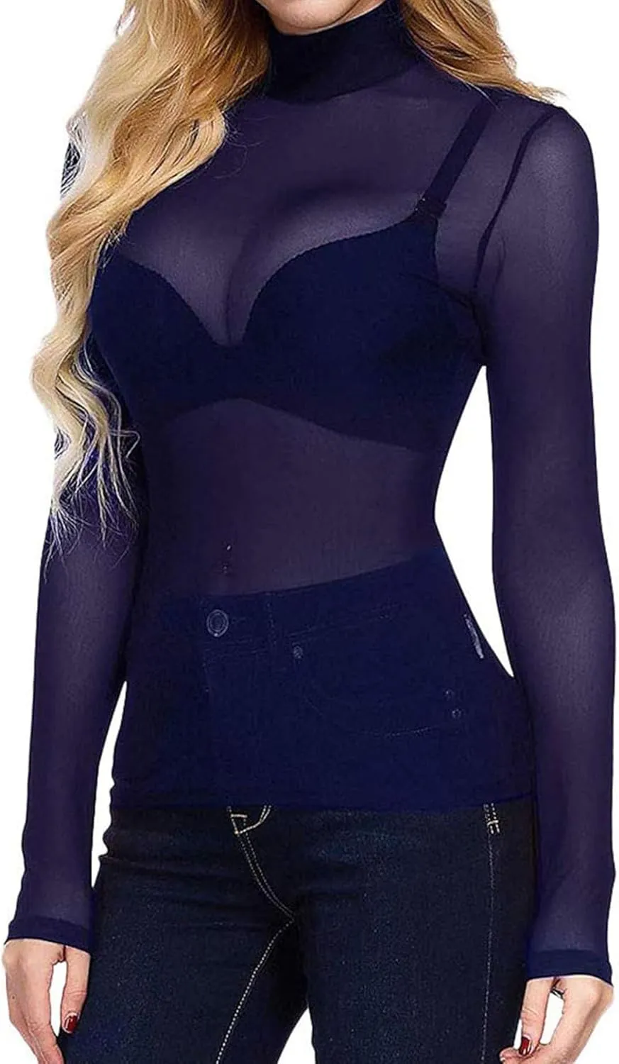 Women's Sheer Tops Long Sleeve Mesh Sheer Top See Through Blouse Shirt