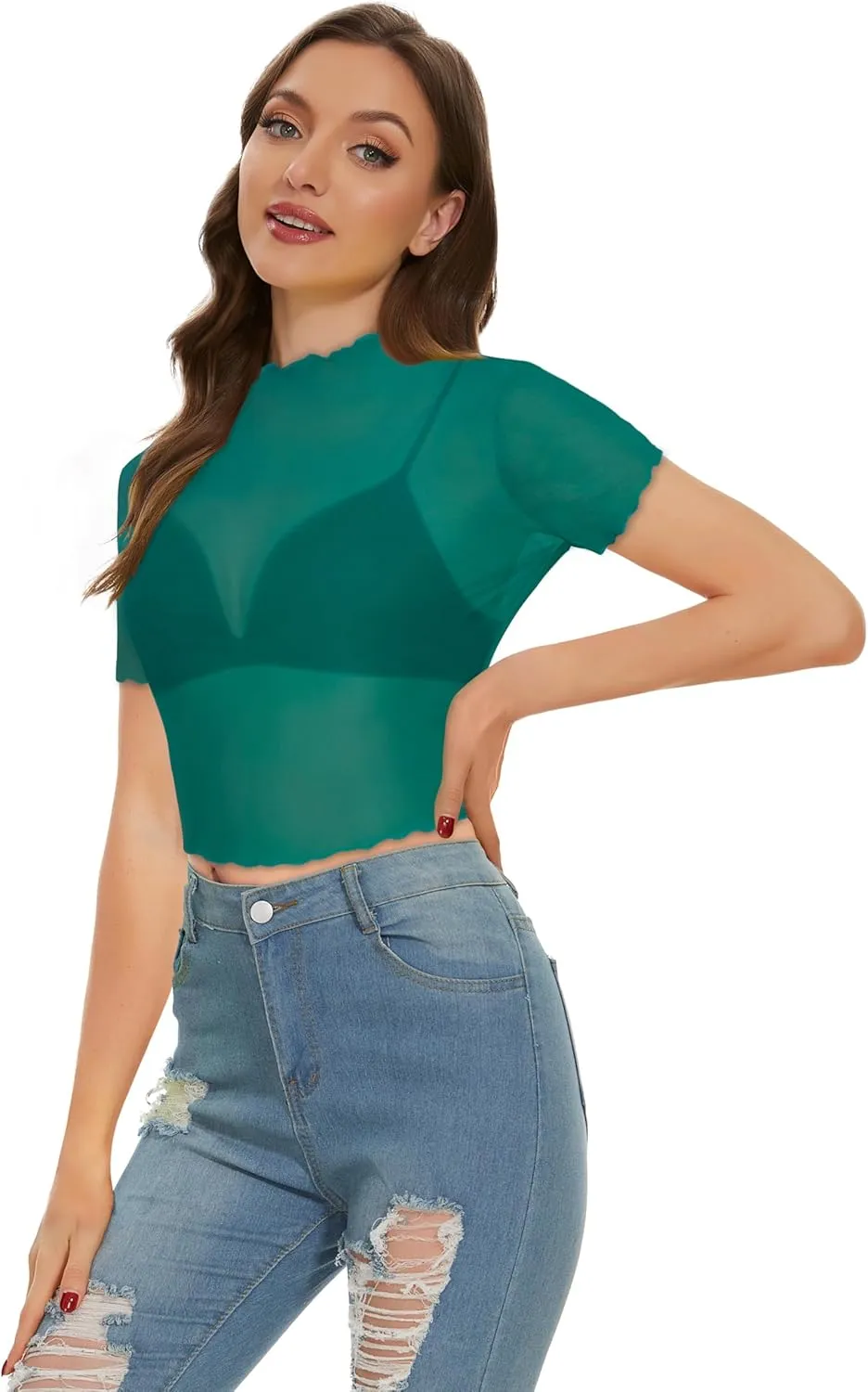Women's Summer Mesh Tops Short Sleeve See Through Sheer T Shirt Bodycon Blouse Clubwear