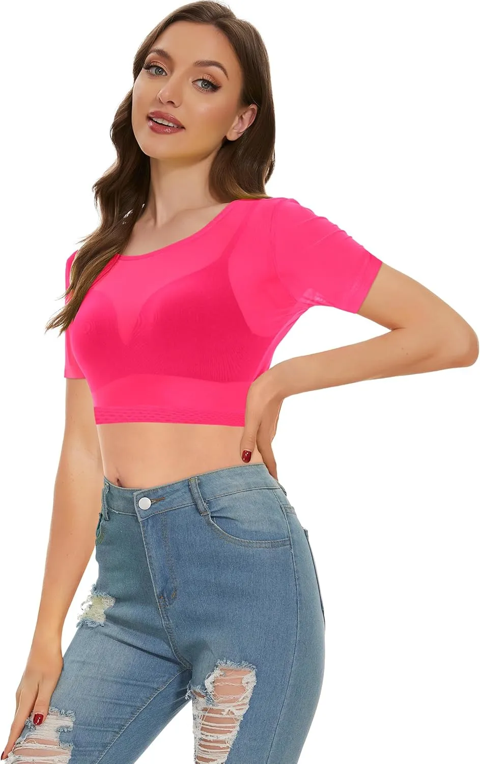 Women's Summer Mesh Tops Short Sleeve See Through Sheer T Shirt Bodycon Blouse Clubwear