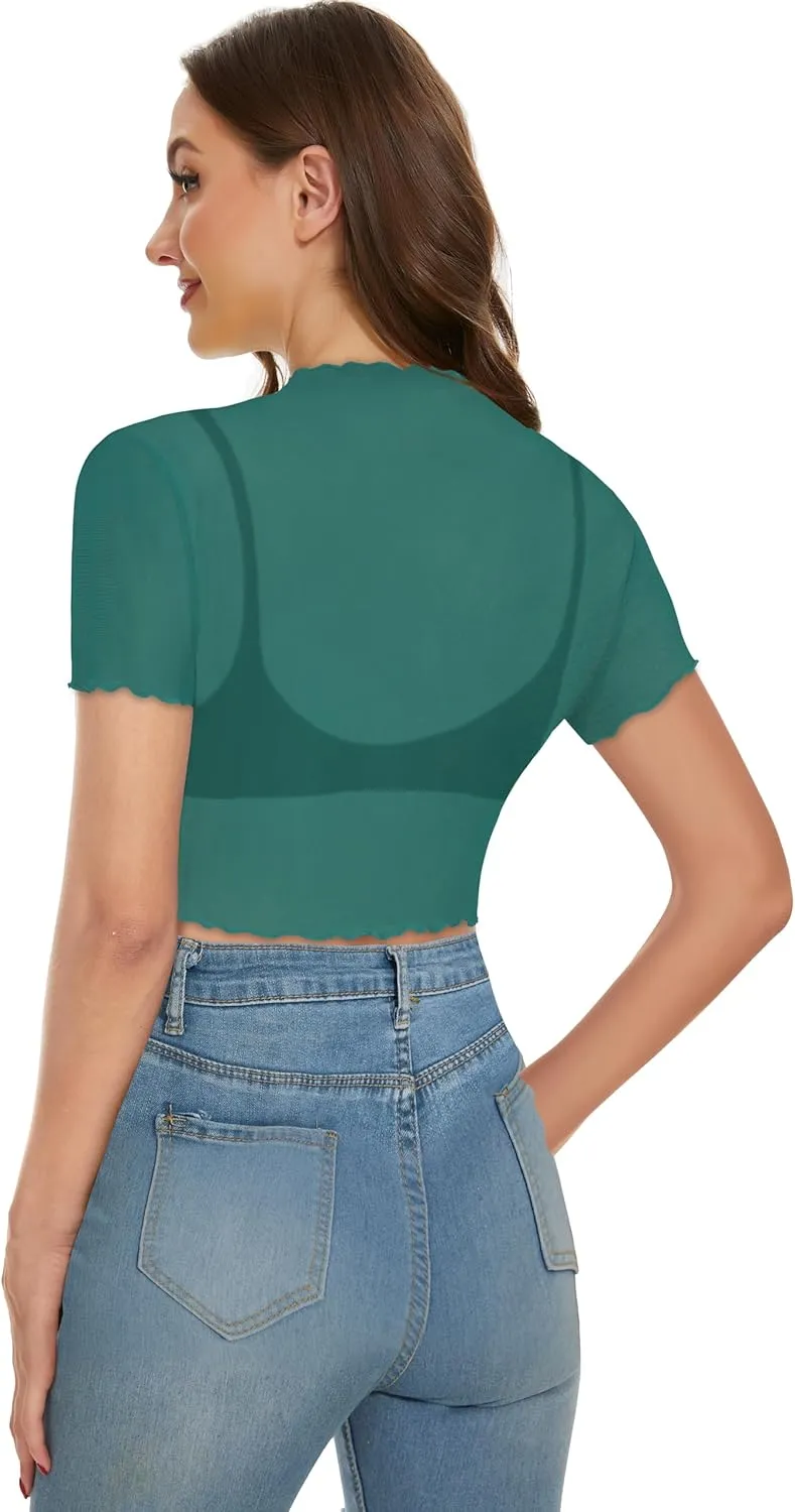 Women's Summer Mesh Tops Short Sleeve See Through Sheer T Shirt Bodycon Blouse Clubwear