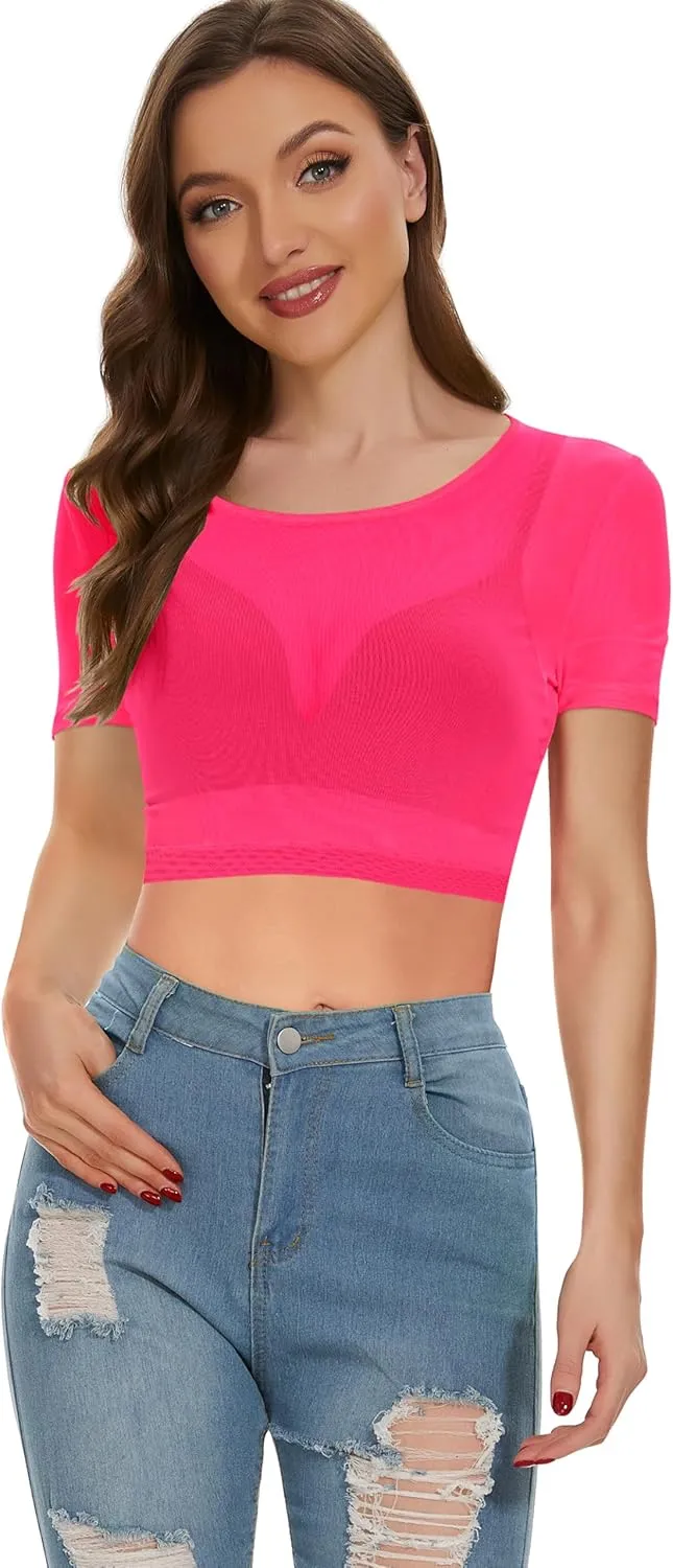 Women's Summer Mesh Tops Short Sleeve See Through Sheer T Shirt Bodycon Blouse Clubwear