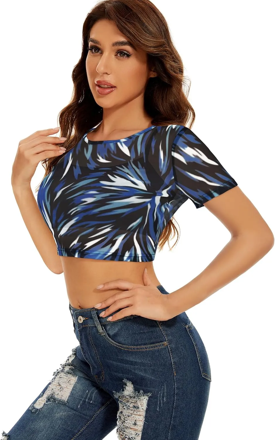 Women's Summer Mesh Tops Short Sleeve See Through Sheer T Shirt Bodycon Blouse Clubwear