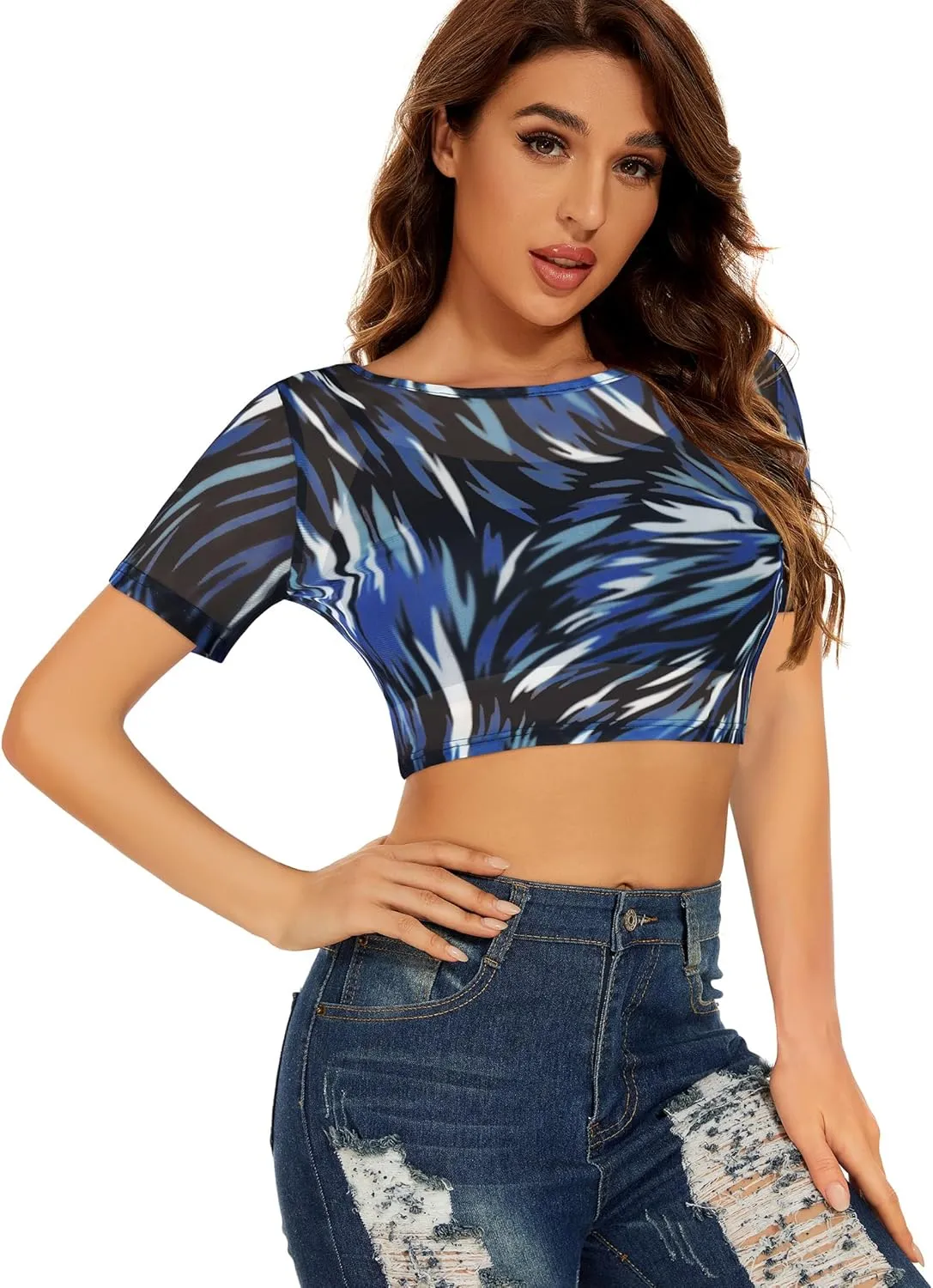 Women's Summer Mesh Tops Short Sleeve See Through Sheer T Shirt Bodycon Blouse Clubwear
