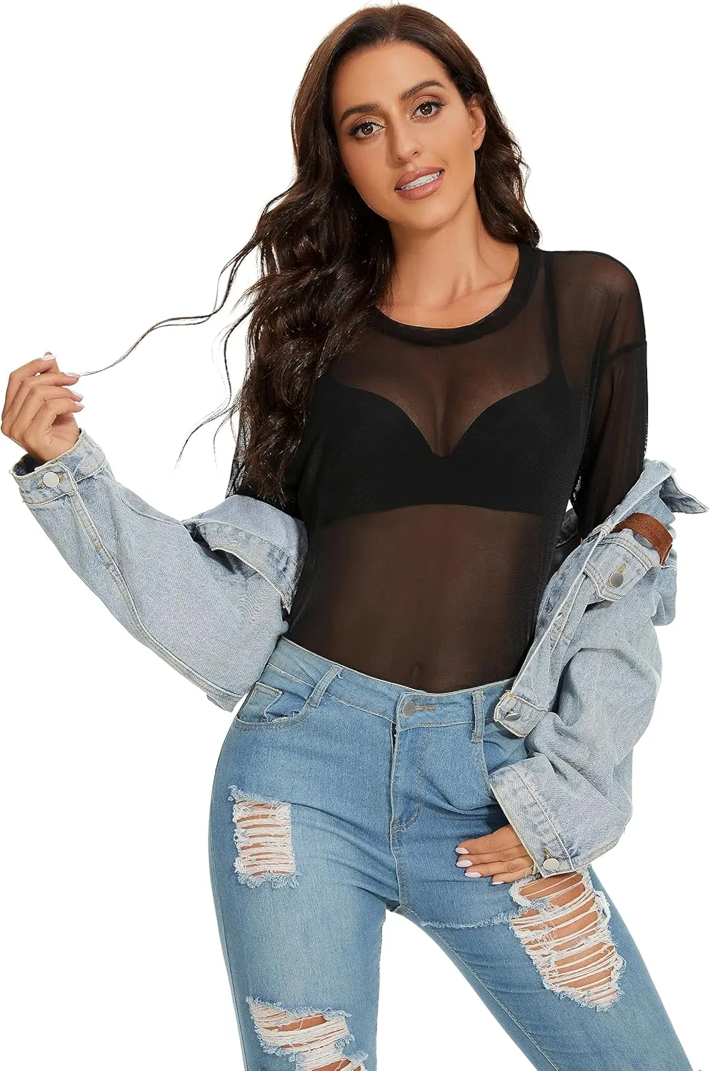 Women's Summer Mesh Tops Short Sleeve See Through Sheer T Shirt Bodycon Blouse Clubwear
