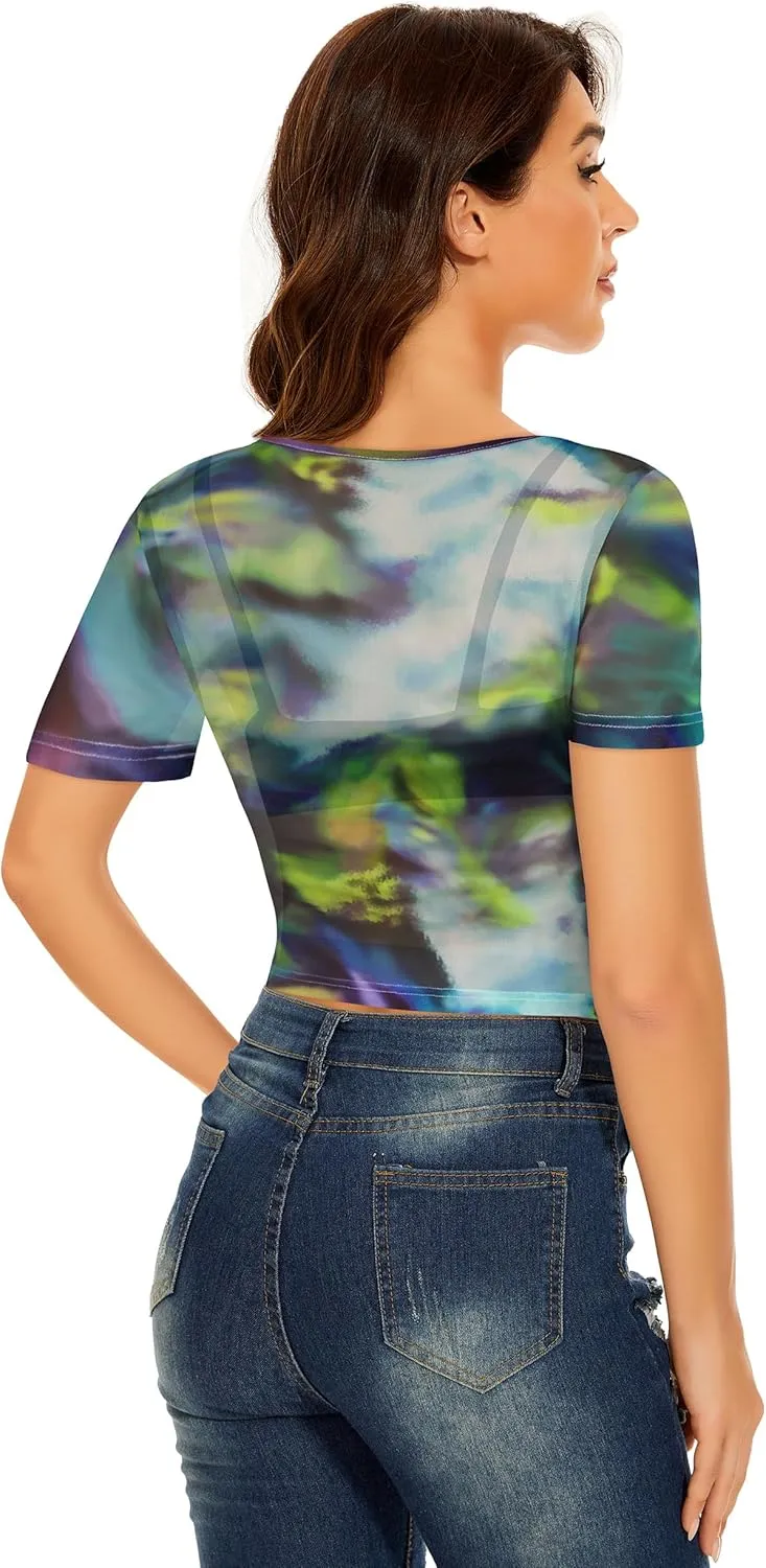 Women's Summer Mesh Tops Short Sleeve See Through Sheer T Shirt Bodycon Blouse Clubwear