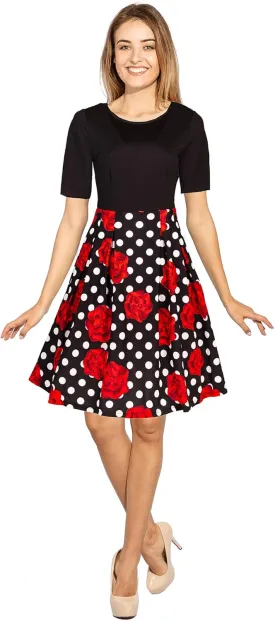 Women's Vintage Patchwork Pockets Puffy Swing Cocktail Work Party Dress