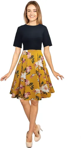 Women's Vintage Patchwork Pockets Puffy Swing Cocktail Work Party Dress