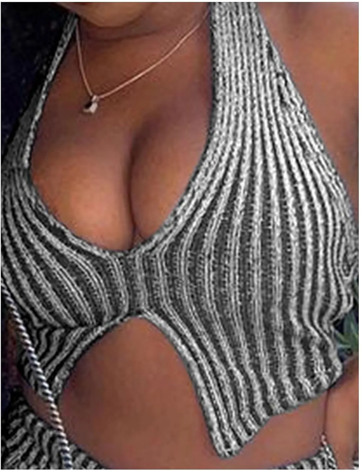 xxxiticat Women's Cable Knit Short Set Sleeveless Halter Crop Top Drawstring Shorts Two Piece Ribbed Co-ord Matching Set