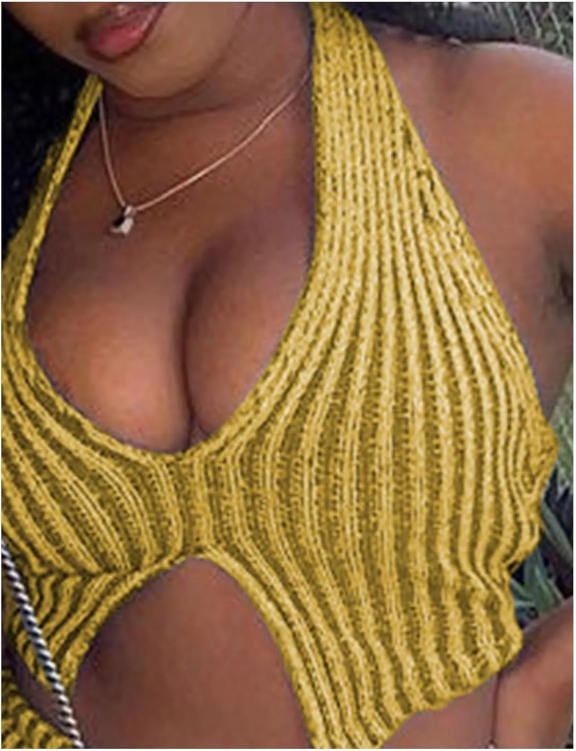 xxxiticat Women's Cable Knit Short Set Sleeveless Halter Crop Top Drawstring Shorts Two Piece Ribbed Co-ord Matching Set