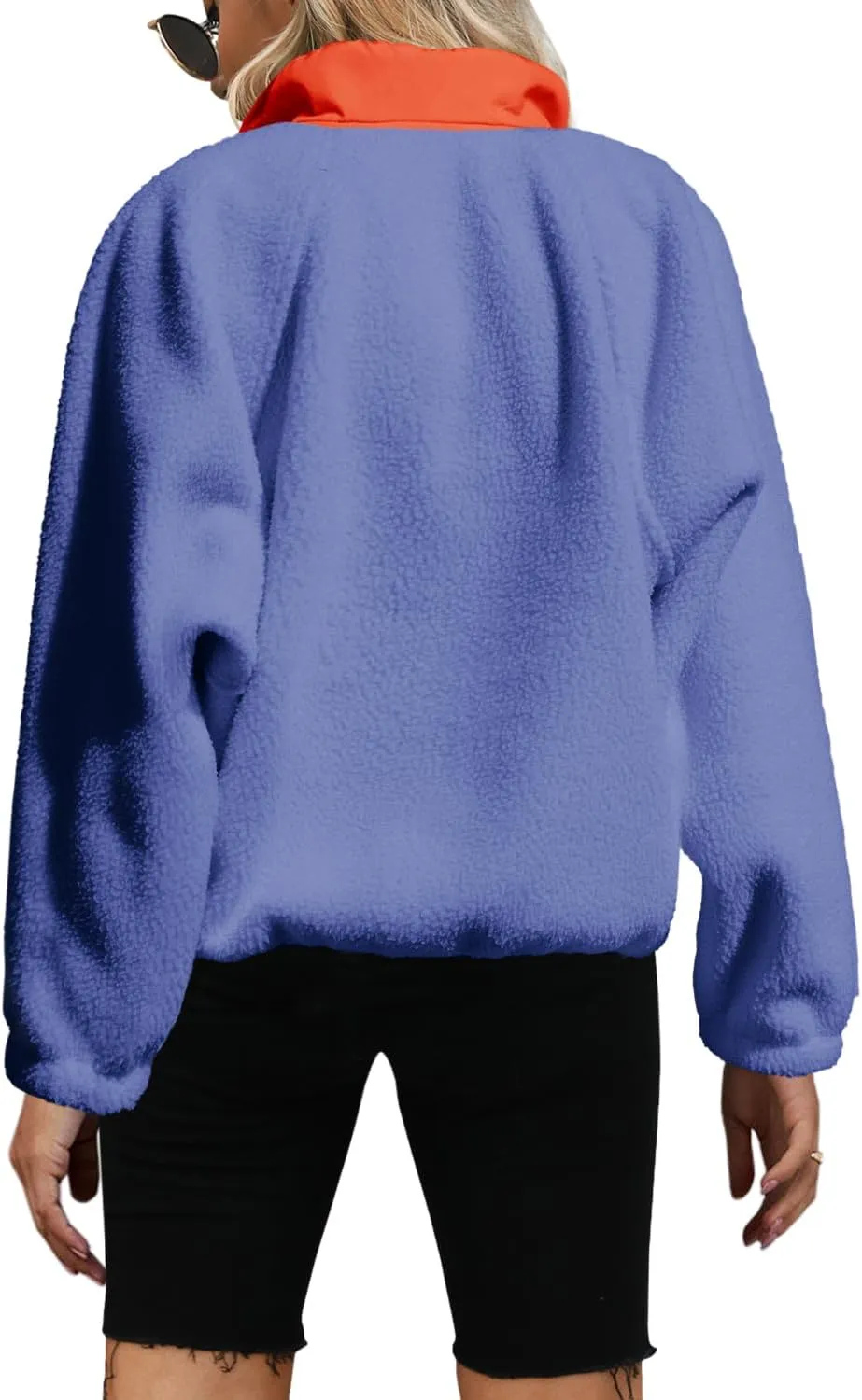 Yanekop Womens Fuzzy Fleece Pullover Sherpa Sweatshirt Long Sleeve Button Down Sweater Jacket with Pockets